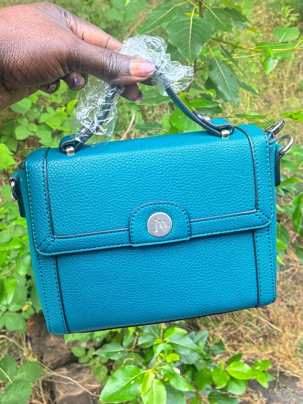 Mini Teal Top-Handle Crossbody Bag with Silver Accent